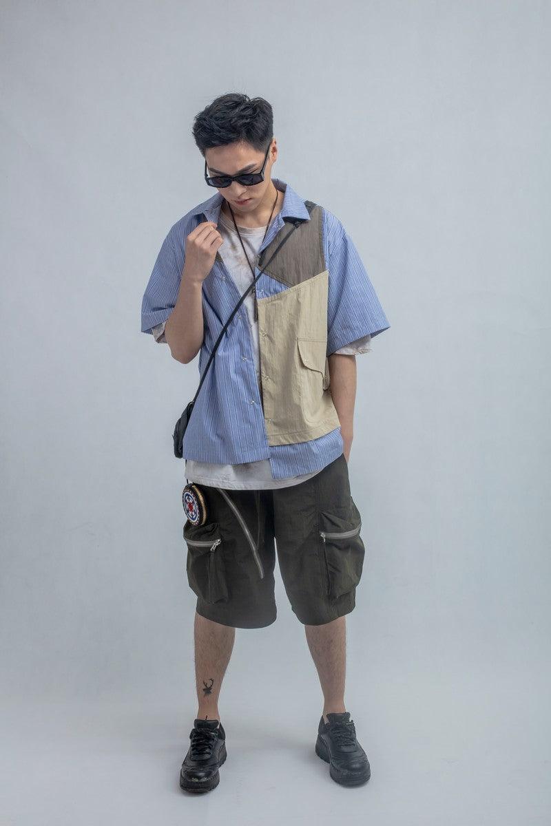 Error Code Stitched Striped Vest Shirt