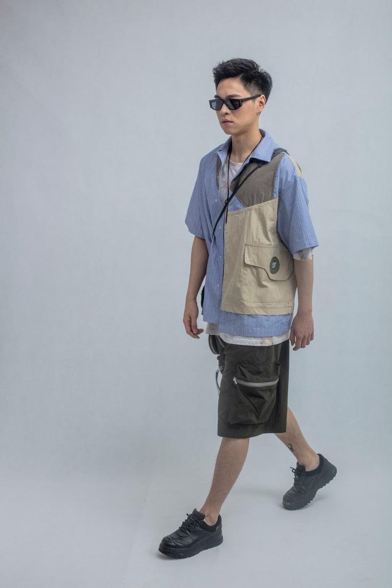 Error Code Stitched Striped Vest Shirt