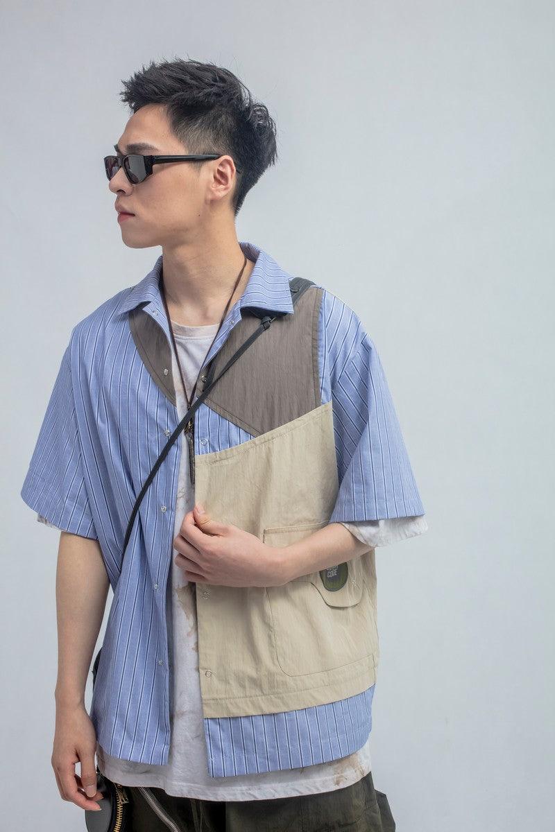Error Code Stitched Striped Vest Shirt