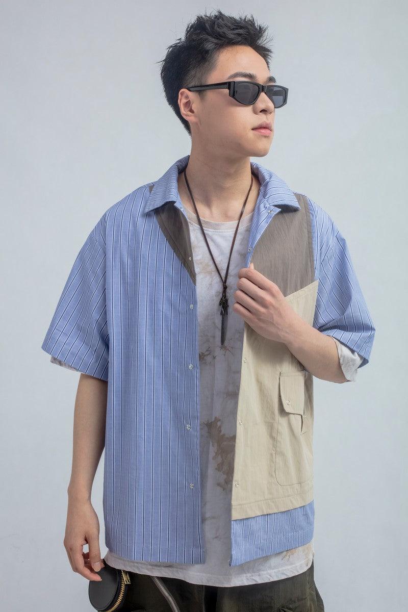 Error Code Stitched Striped Vest Shirt