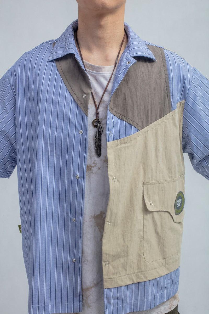 Error Code Stitched Striped Vest Shirt