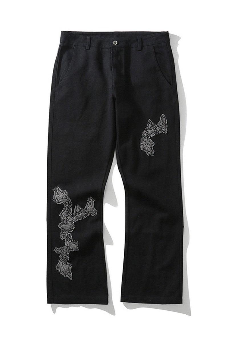 CZ Lace Embroidered Ghosts Flared Trousers