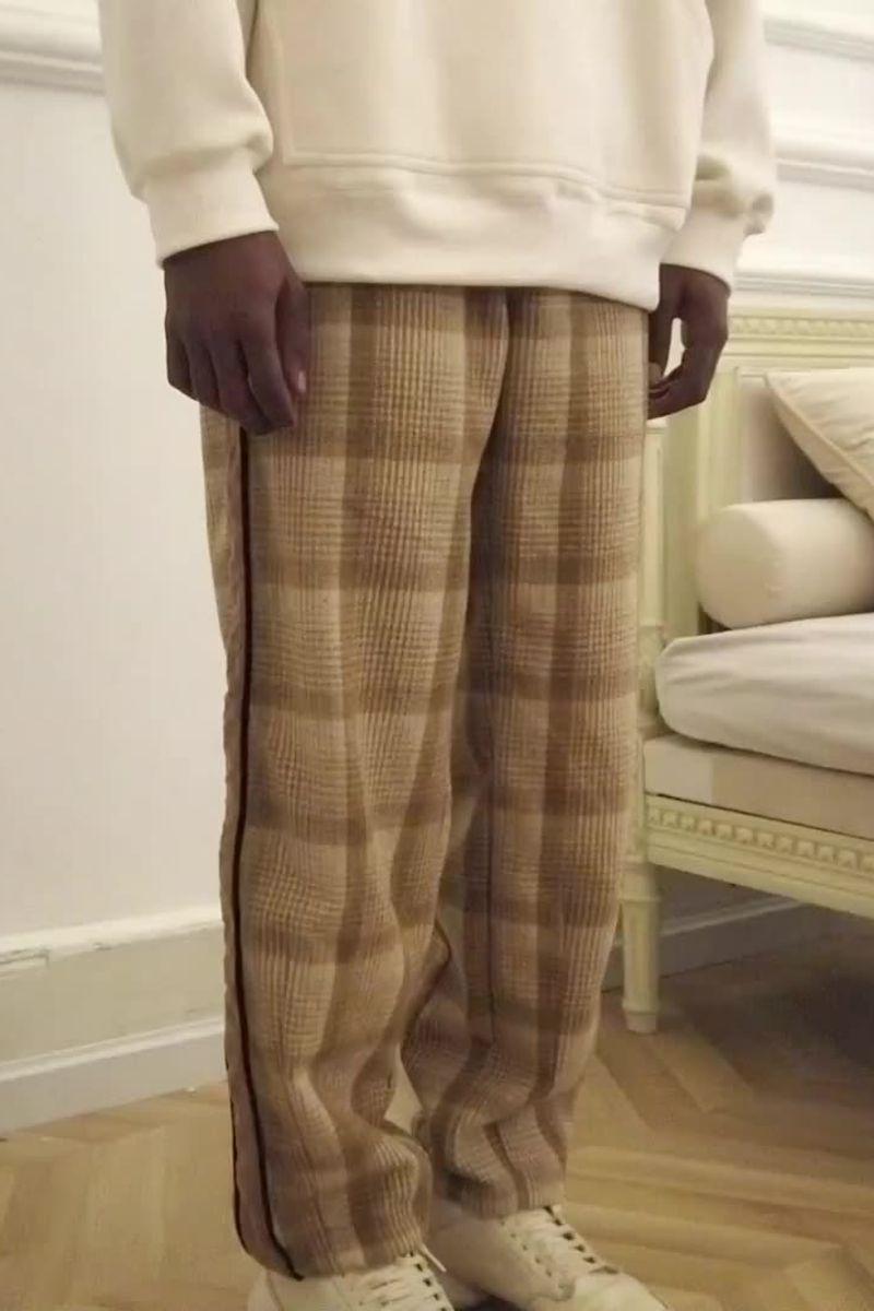 Empty Reference Khaki Plaid Straight Trousers