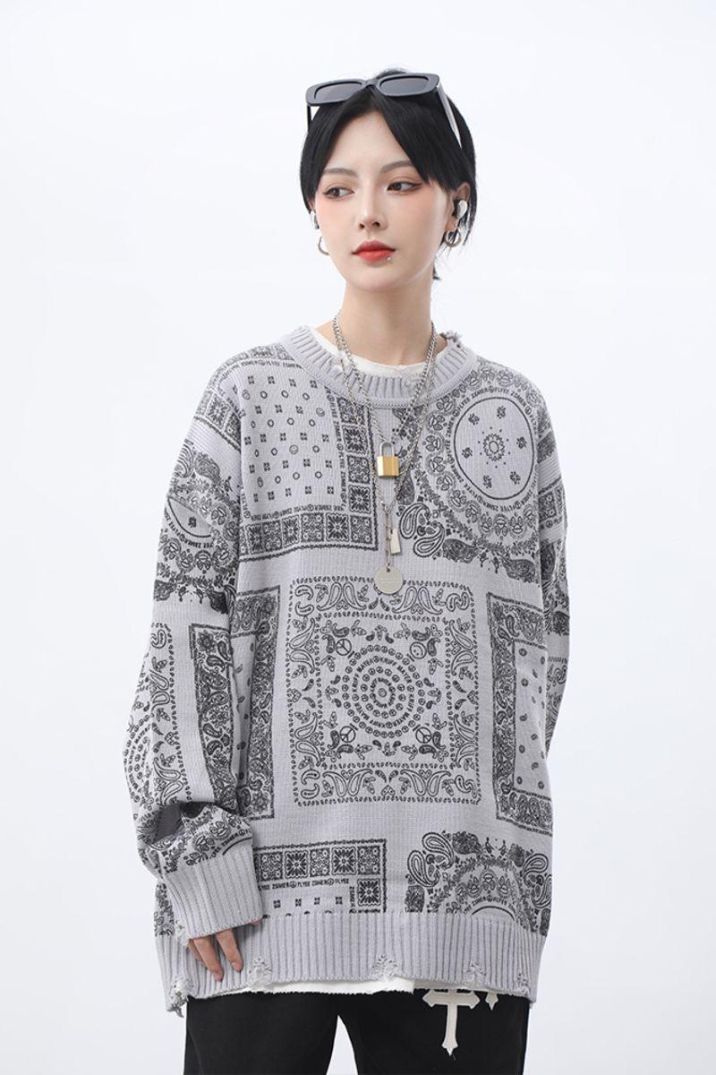 CZ Bandana Ripped Sweater