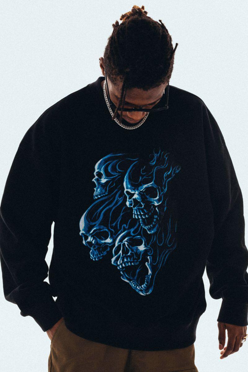 Antidote Blue Flame Skull Sweater