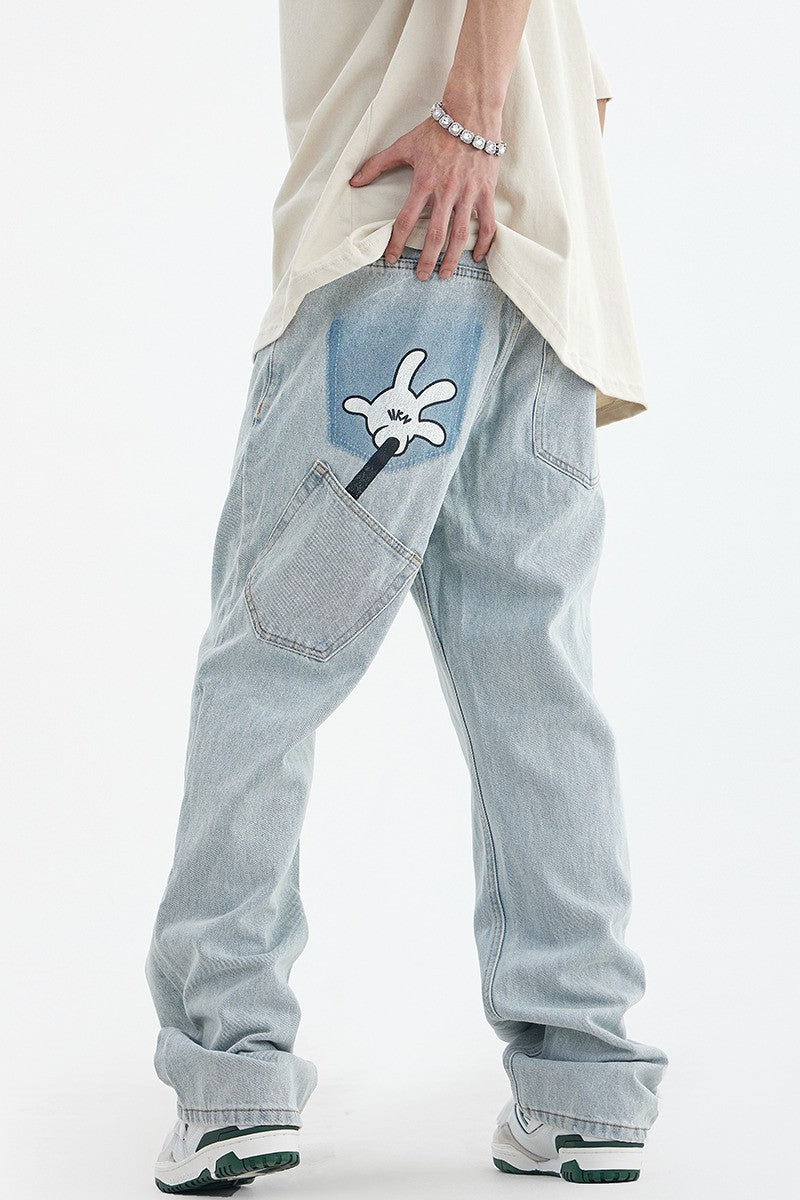 Falling Down Printed Loose Jeans - EU Only