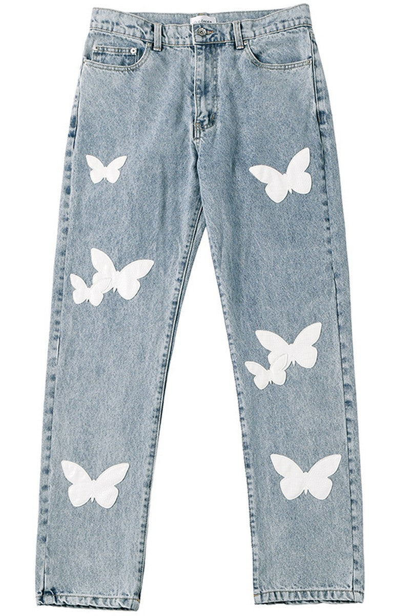 Old Order Embroidered Butterflies Washed Jeans