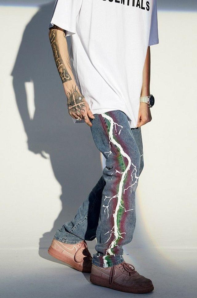 CZ Lightning Print Straight Jeans