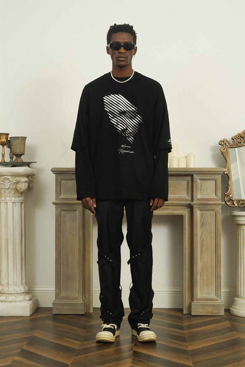 Empty Reference Black Straps Straight Trousers