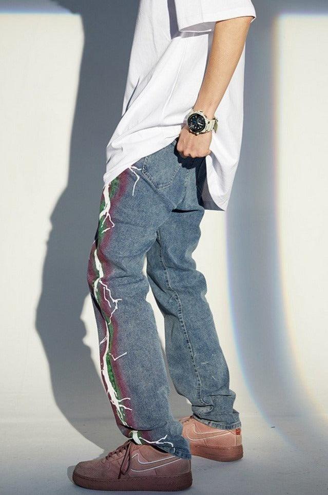 CZ Lightning Print Straight Jeans