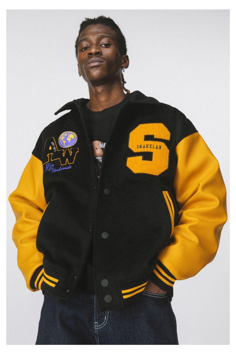ANT Yellow Woolen Embroidered Varsity Jacket