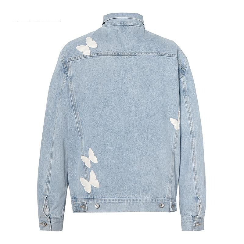 Old Order Embroidered Butterflies Washed Jeans Jacket