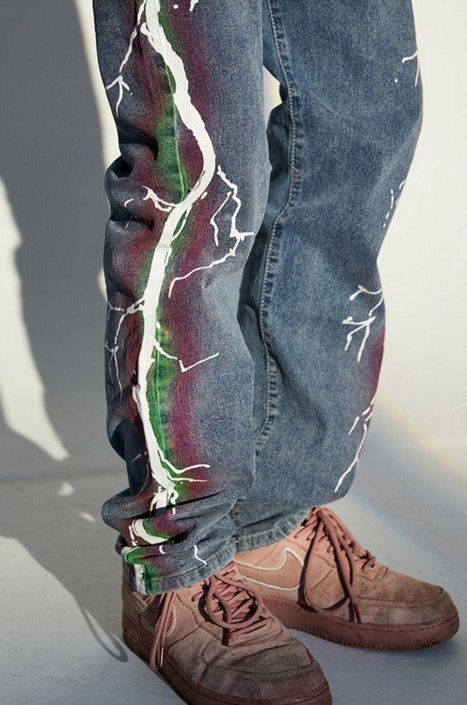 CZ Lightning Print Straight Jeans