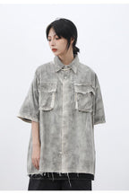 CZ Washed Ripped Button Up Shirt