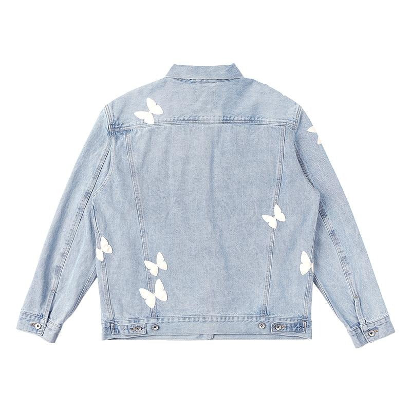 Old Order Embroidered Butterflies Washed Jeans Jacket