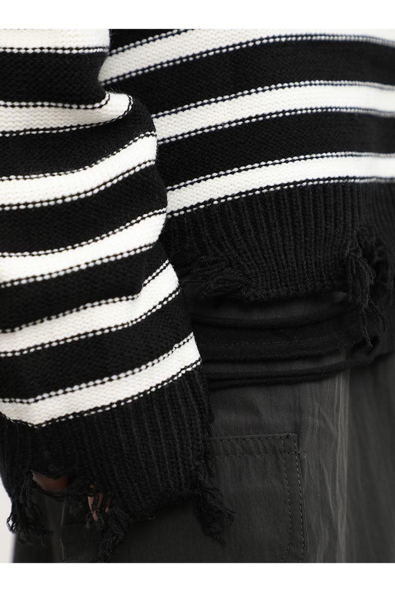 CZ Striped Ripped Sweater