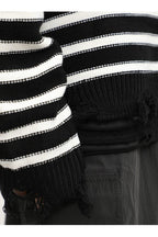 CZ Striped Ripped Sweater