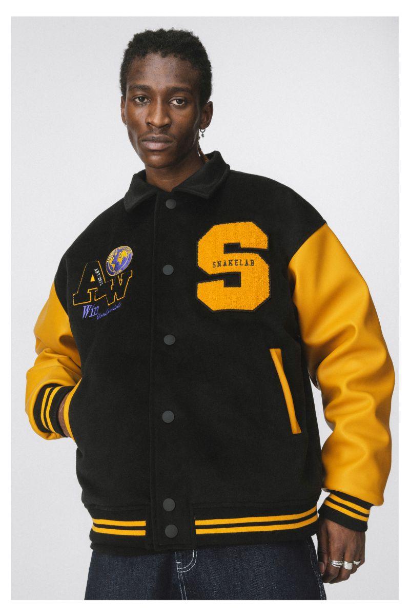 ANT Yellow Woolen Embroidered Varsity Jacket