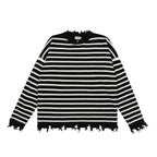 CZ Striped Ripped Sweater