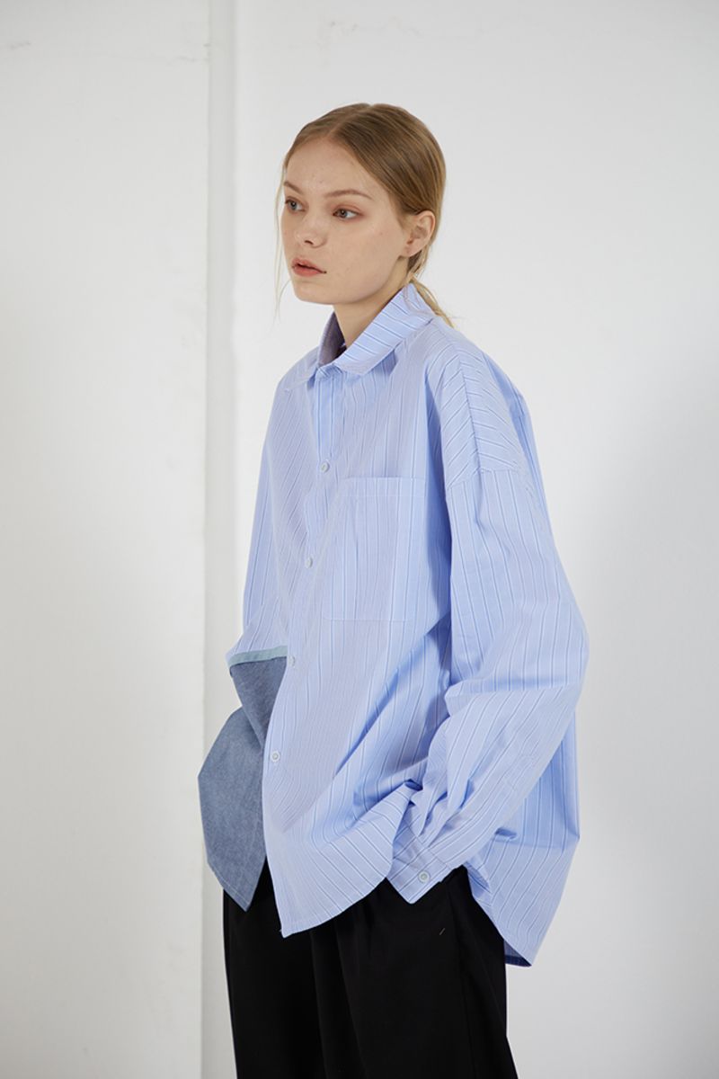 THINGY Blue Striped Stitched LS Shirt