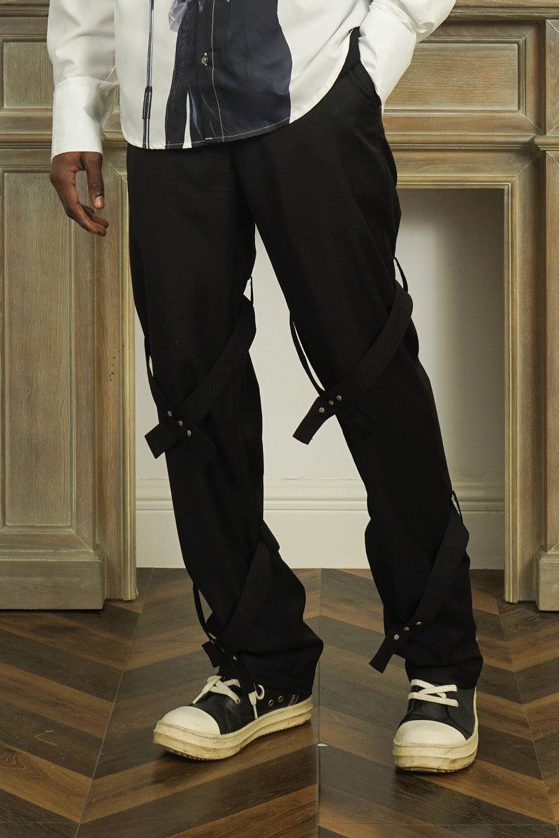 Empty Reference Black Straps Straight Trousers