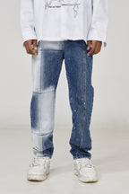 STEEPC Splash Ink Stitched Checkered Jeans