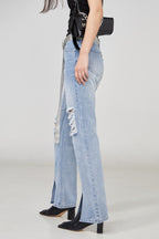 STEEPC Cut Distressed Flared Jeans
