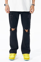 Distressed Washed Flared Jeans