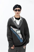 Error Code Fake Two-Piece V-Neck Sweater