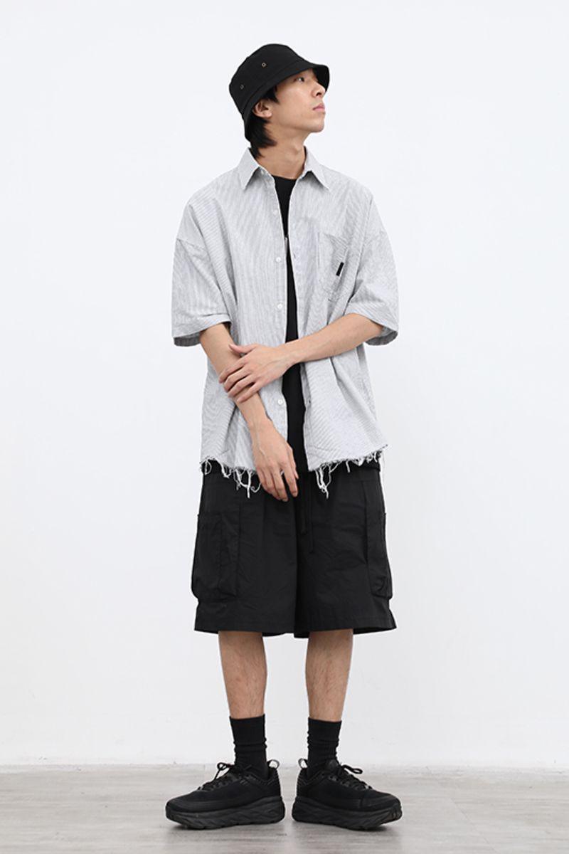 CZ Ripped Striped Button Up Shirt