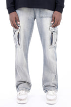 Washed Pockets Flared Jeans