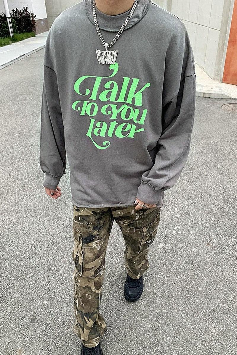 CZ Talk Later Print Sweater
