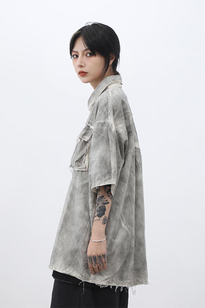 CZ Washed Ripped Button Up Shirt