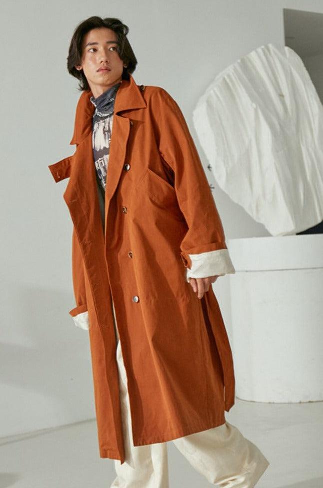 Mix7 Camel Orange Belted Trench Coat