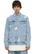 Old Order Embroidered Butterflies Washed Jeans Jacket