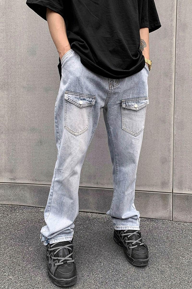CZ Washed Front Pockets Flared Jeans