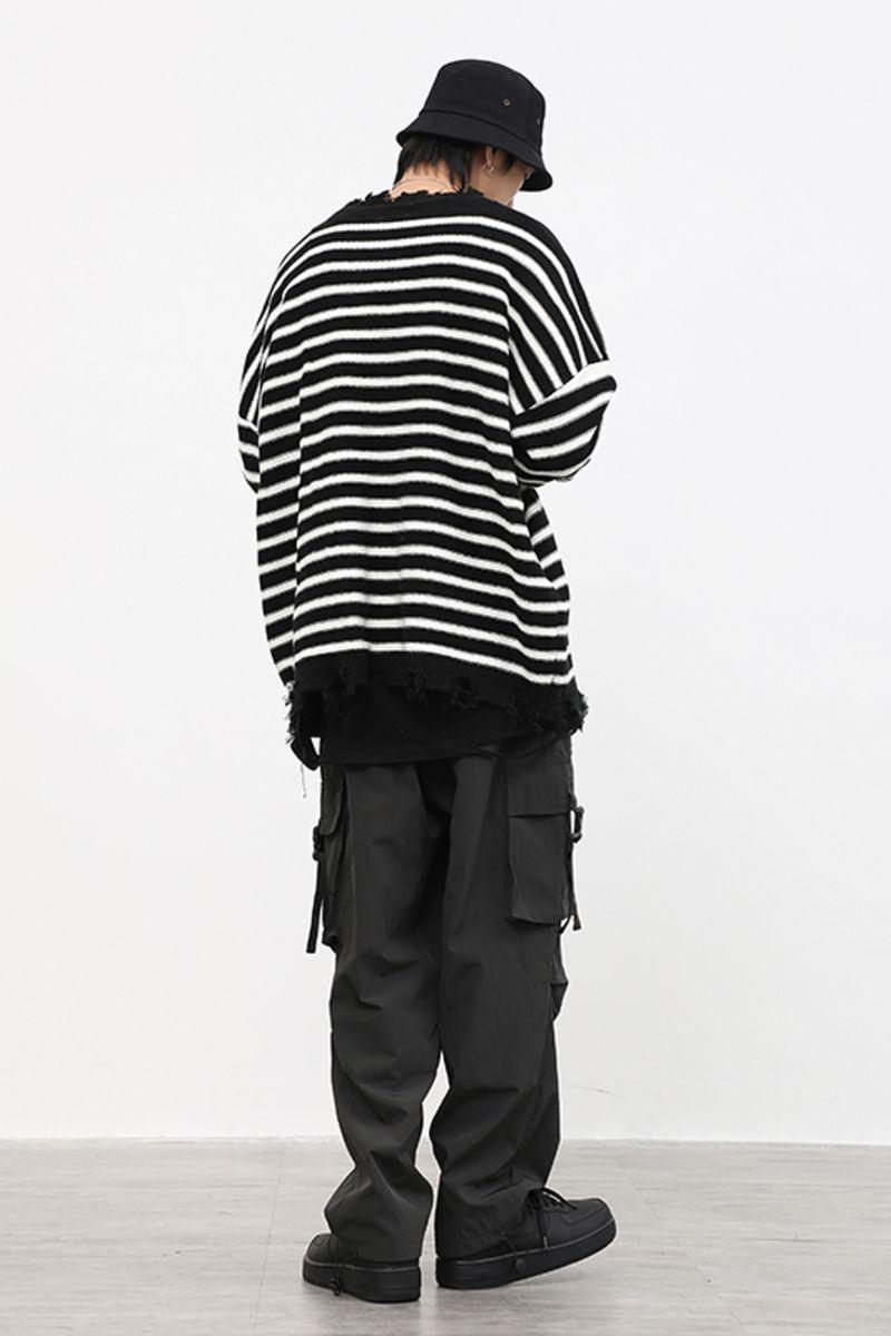 CZ Striped Ripped Sweater