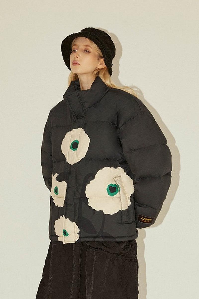 Empty Reference White Flowers Print Down Jacket