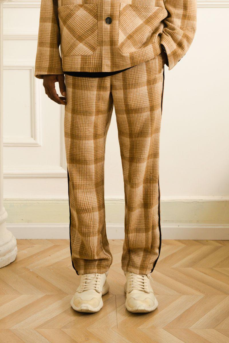 Empty Reference Khaki Plaid Straight Trousers