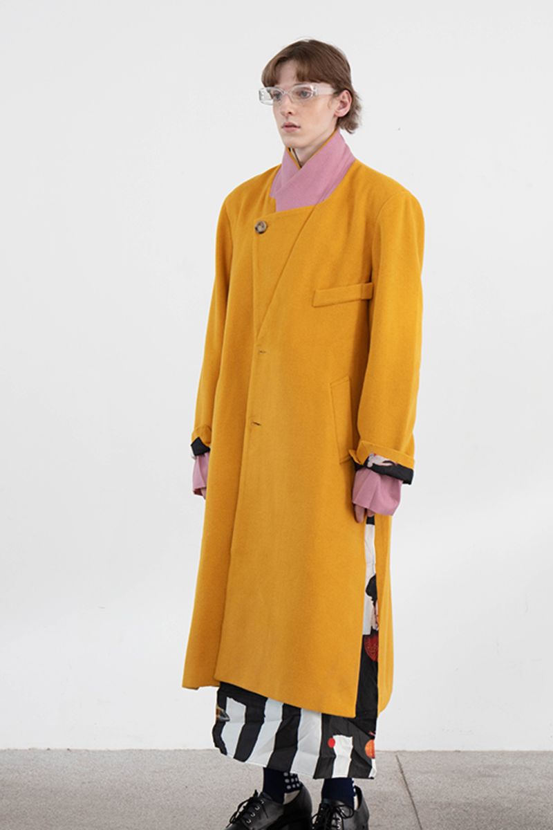 Mix7 Printed Yellow Woolen Coat