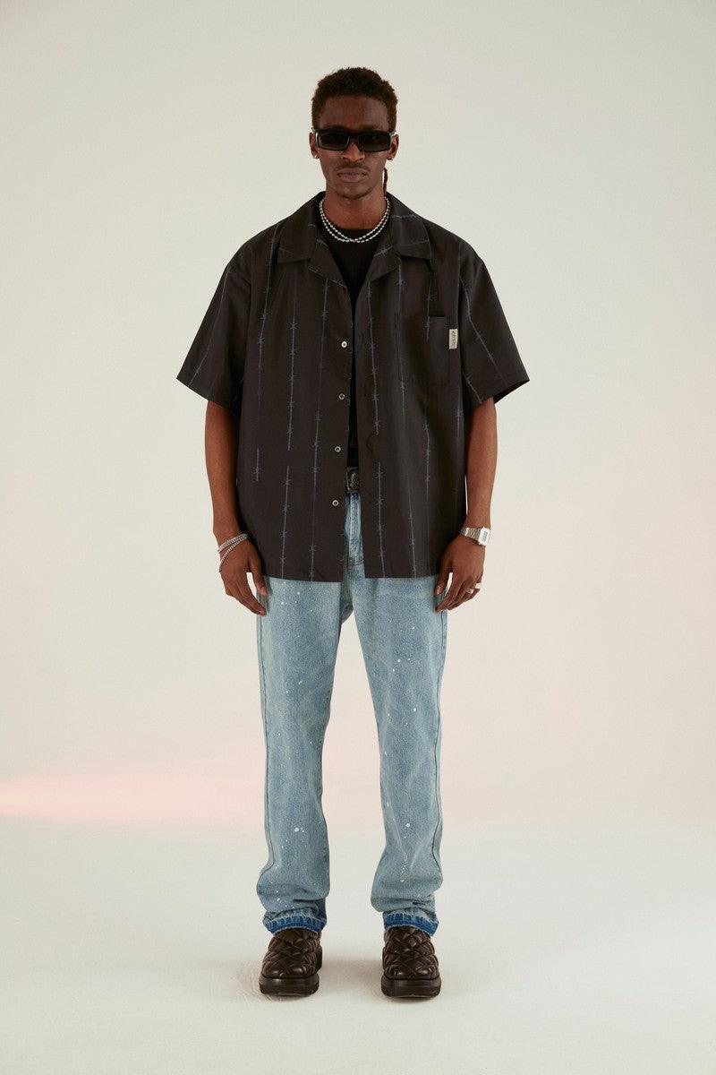 Empty Reference Thorns Striped  Cuban Shirt