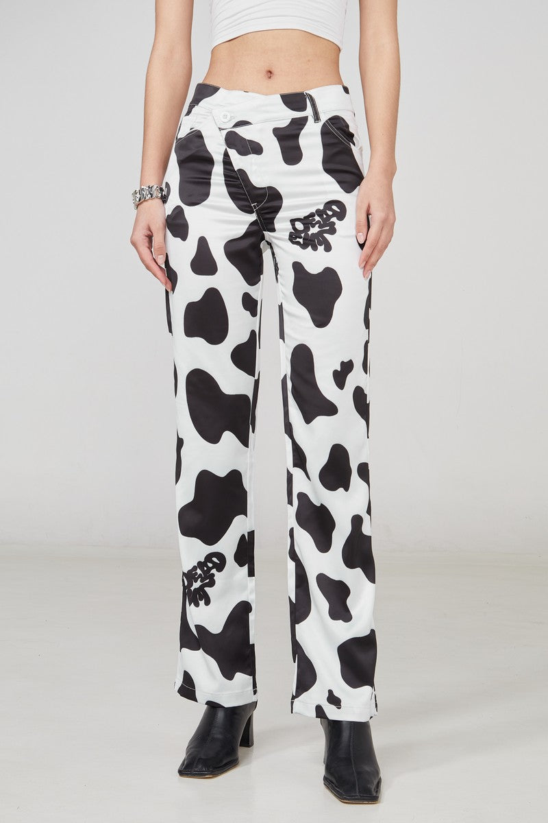 STEEPC Cow Pattern Flared Trousers - UK Only