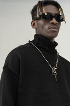 CZ Ripped Knit Turtleneck - UK Only
