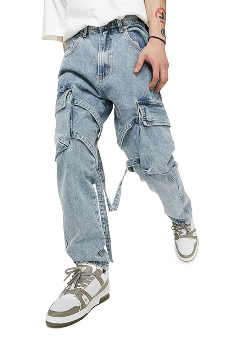 OO Straps Straight Washed Jeans