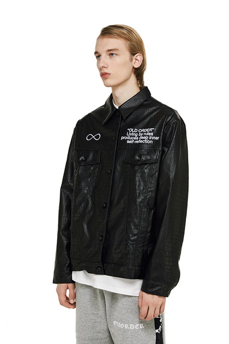 Old Order Crocodile Pattern PU Leather Jacket