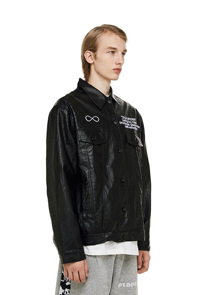 Old Order Crocodile Pattern PU Leather Jacket