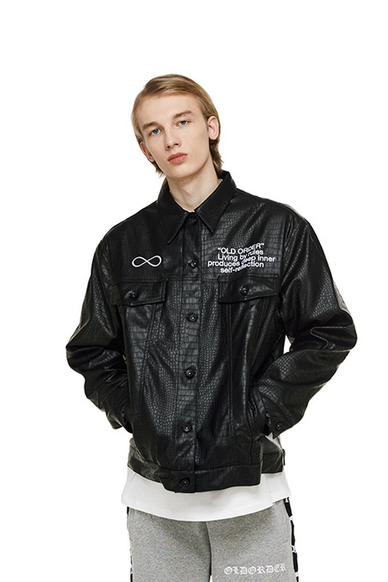 Old Order Crocodile Pattern PU Leather Jacket