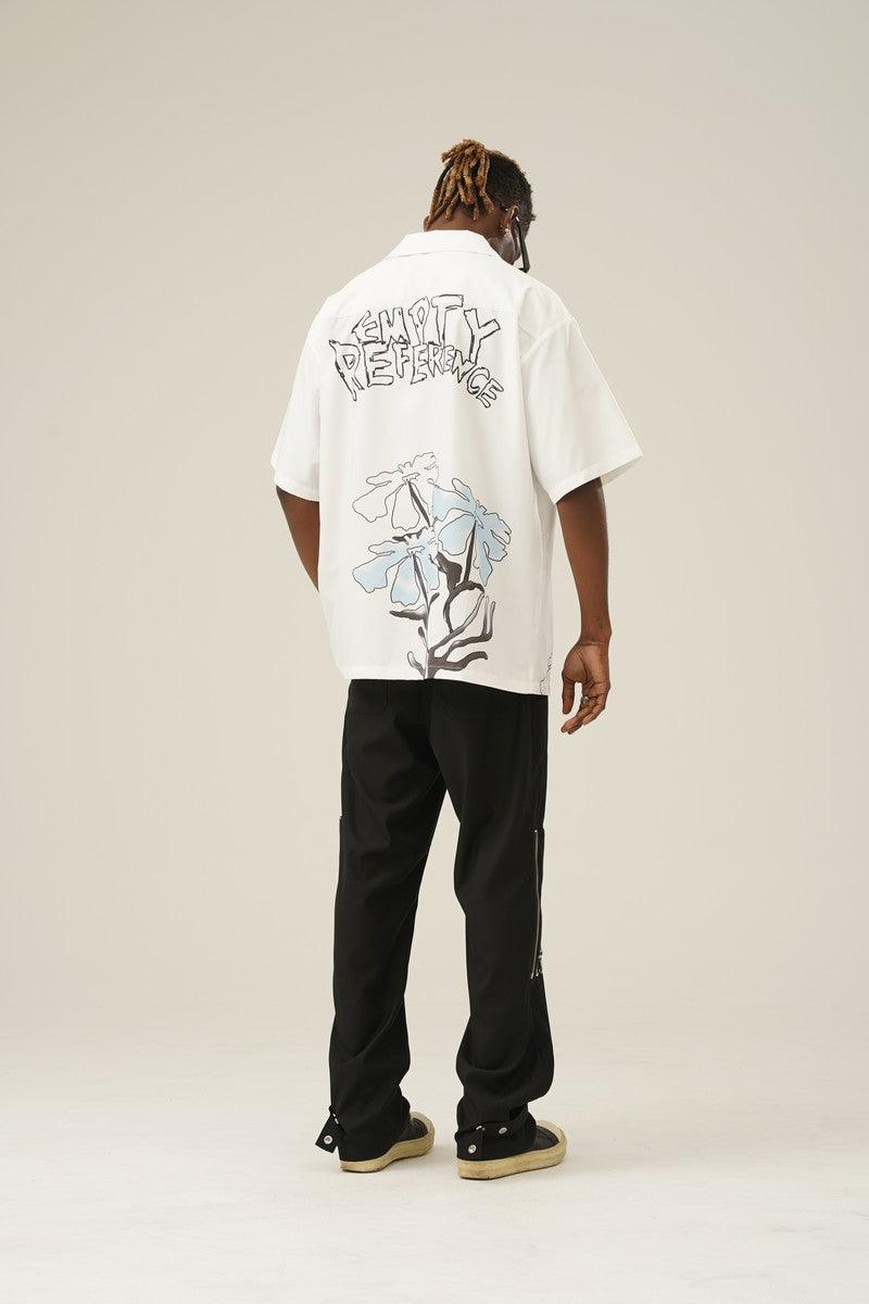 Empty Reference Hand Drawn Flowers Cuban Shirt