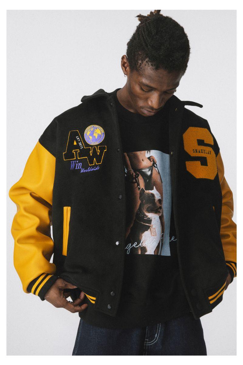 ANT Yellow Woolen Embroidered Varsity Jacket