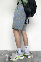 CZ Sunflower Printed Jeans Shorts